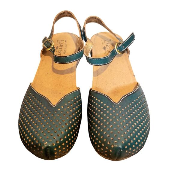 L'Artiste By Spring Step Lizzie Green Perforated Leather Sandal Women’s 7.5 - Picture 4 of 7